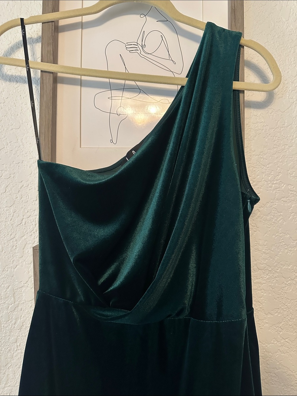 Lulu's One-Shoulder Dark Green Velvet Sheath Dress - Picture 4 of 6